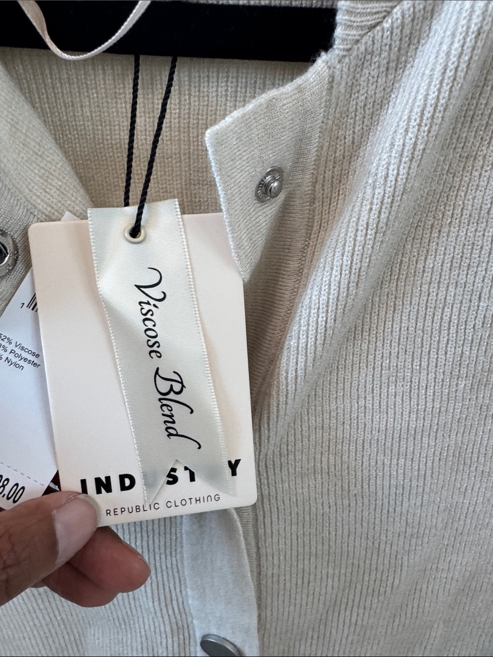 INDUSTRY White/Cream Ribbed Button-Front Cardigan - Picture 4 of 6